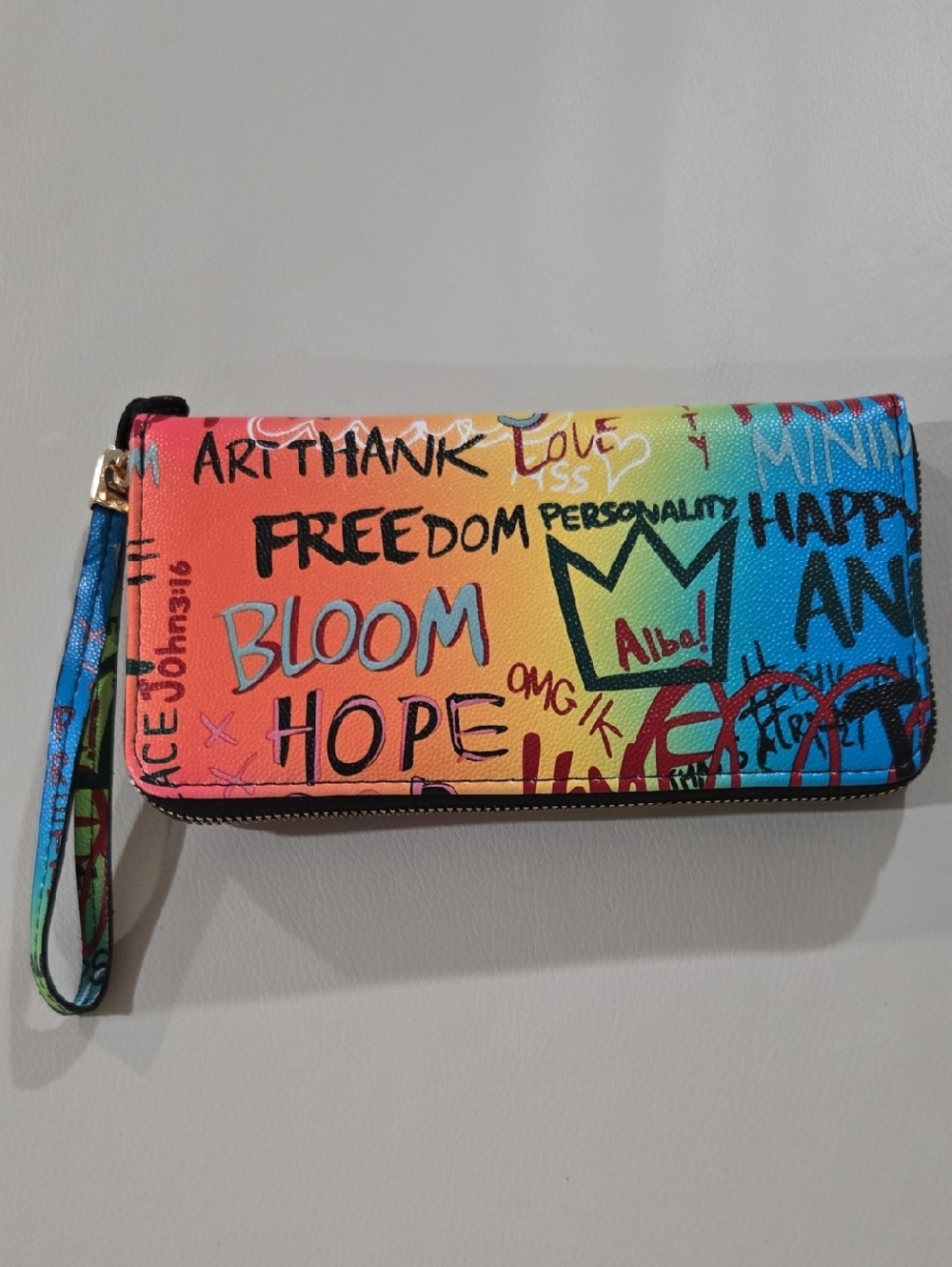 Colorful Graffiti Zip Wallet Wristlet - Multicolor